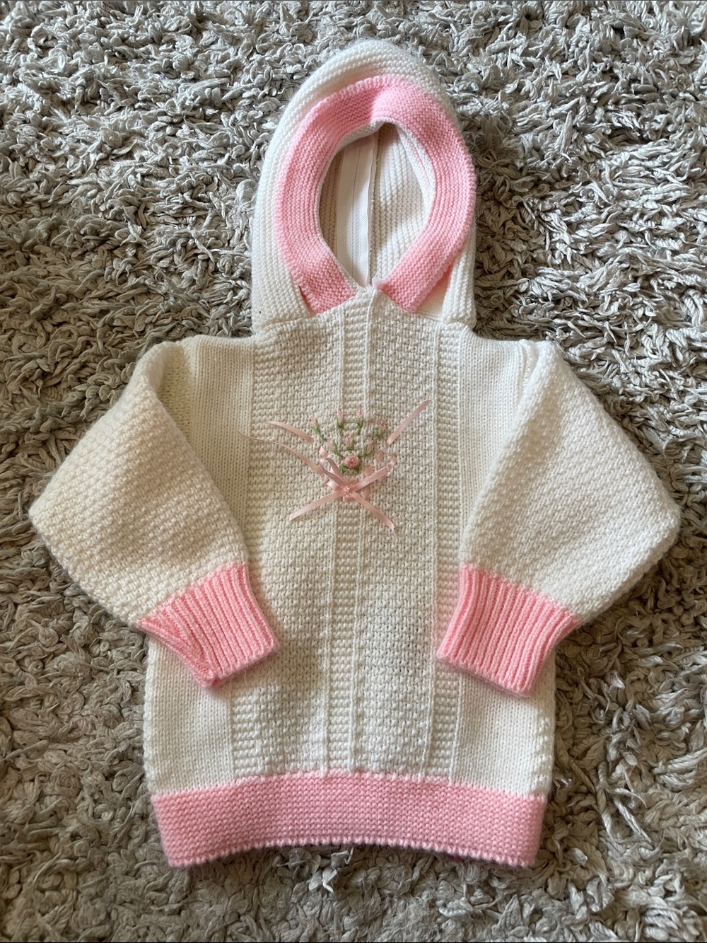 Vintage Amana Knit Hooded Sweater, Size 12 Months, Made in U.S.A.